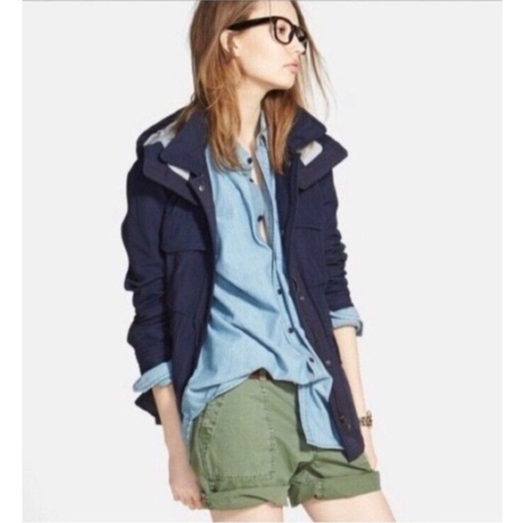 Madewell Fieldwalk Utility Rain Jacket Women XS Navy Blue Removable Hood - Picture 6 of 8